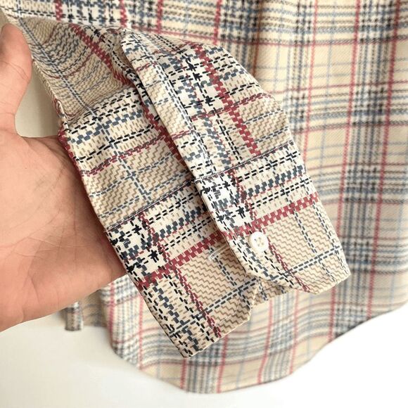 Vintage 70s Macrae Prest Plaid Button-Up Shirt - Permanent Press - S 14-14½ - Picture 4 of 11